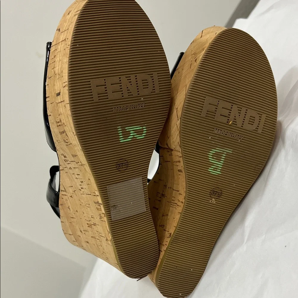 Fendi Black Patent Leather Wedges